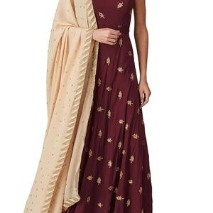 Nordstrom Elegant Maroon Embroidered Sani Siri Anarkali Indian Dress Size Small